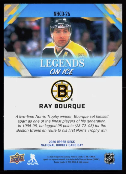 2026 2026 Upper Deck National Hockey Card Day Ray Bourque Hockey card — Back thumbnail