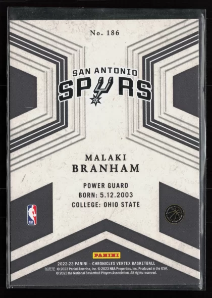 2022 2022-23 Panini Chronicles Malaki Branham Basketball card — Back thumbnail
