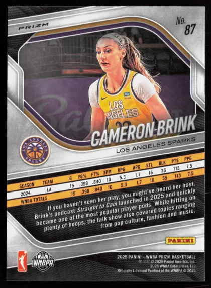 2025 2025 Panini Prizm WNBA Cameron Brink Basketball card — Back thumbnail
