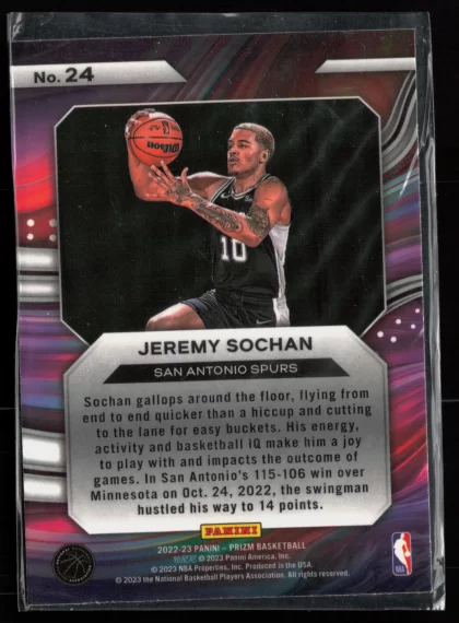 2022 2022-23 Panini Prizm Jeremy Sochan Basketball card — Back thumbnail