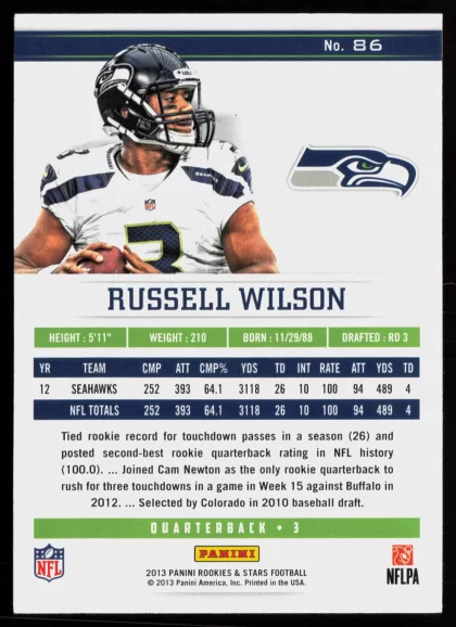 2013 2013 Panini Rookies & Stars Russell Wilson Football card — Back thumbnail
