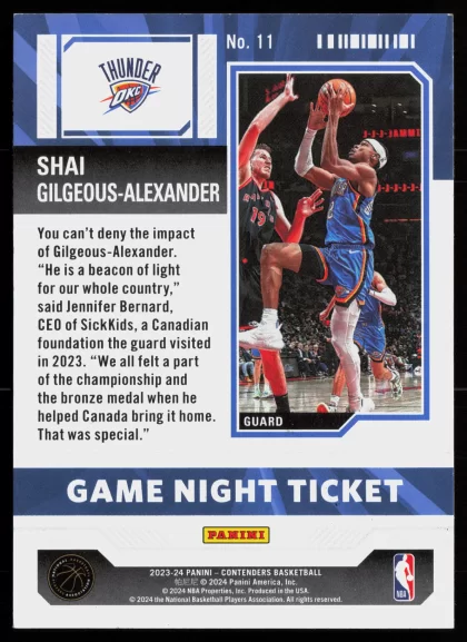2023 2023-24 Panini Contenders Shai Gilgeous-Alexander Basketball card — Back thumbnail