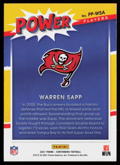 2021 2021 Panini Contenders Warren Sapp Football card — Back thumbnail