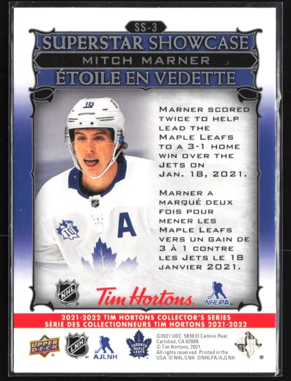 2021 2021-22 Upper Deck Tim Hortons Mitch Marner Hockey card — Back thumbnail