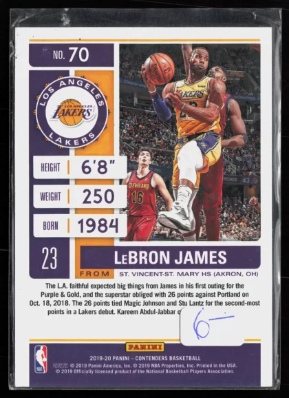 2019 2019-20 Panini Contenders LeBron James Basketball card — Back thumbnail