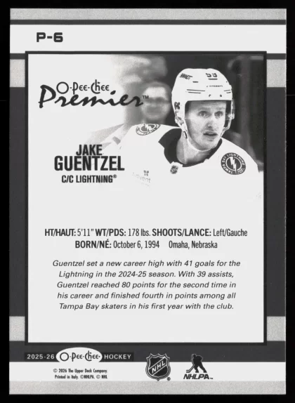 2025 2025-26 O-Pee-Chee Jake Guentzel Hockey card — Back thumbnail