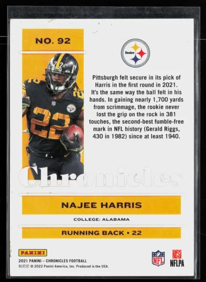 2021 2021 Panini Chronicles Najee Harris Football card — Back thumbnail
