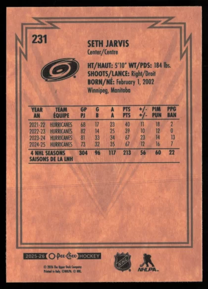 2025 2025-26 O-Pee-Chee Jesperi Kotkaniemi Hockey card — Back thumbnail