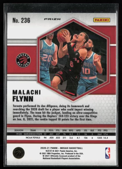 2020 2020-21 Panini Mosaic Malachi Flynn Basketball card — Back thumbnail