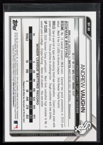 2021 2021 Bowman Andrew Vaughn Baseball card — Back thumbnail