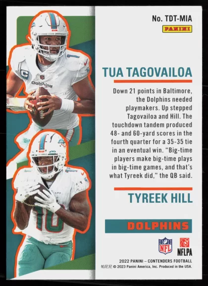 2022 2022 Panini Contenders Tua Tagovailoa / Tyreek Hill Football card — Back thumbnail