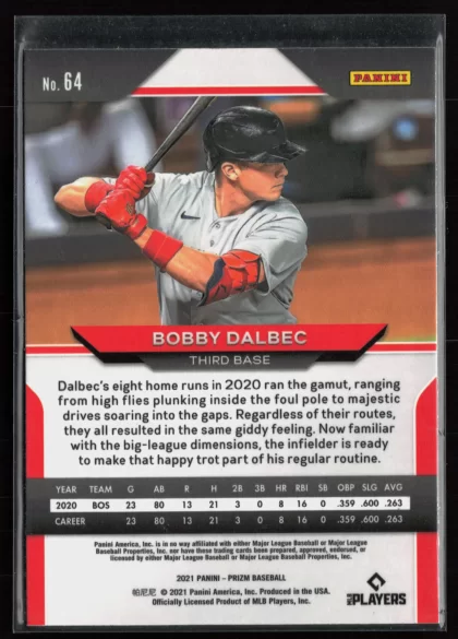 2021 2021 Panini Prizm Bobby Dalbec Baseball card — Back thumbnail