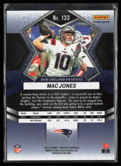 2022 2022 Panini Mosaic Mac Jones Football card — Back thumbnail