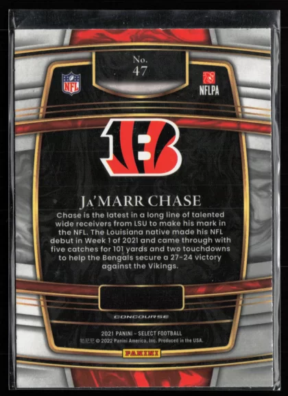 2021 2021 Panini Select Ja'Marr Chase Football card — Back thumbnail