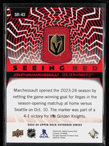 2023 2023-24 Upper Deck Jonathan Marchessault Hockey card — Back thumbnail