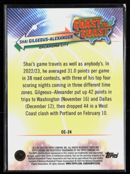2023 2023-24 Topps Chrome Shai Gilgeous-Alexander Basketball card — Back thumbnail