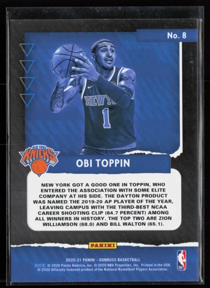 2020 2020-21 Donruss Obi Toppin Basketball card — Back thumbnail