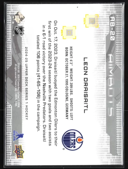 2024 2024-25 Upper Deck Leon Draisaitl Hockey card — Back thumbnail