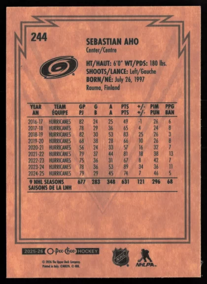 2025 2025-26 O-Pee-Chee Andrei Svechnikov Hockey card — Back thumbnail