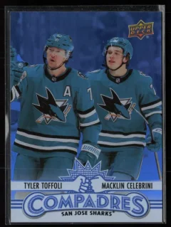 2025 2025-26 Upper Deck Macklin Celebrini / Tyler Toffoli Hockey card front — Card Source Canada