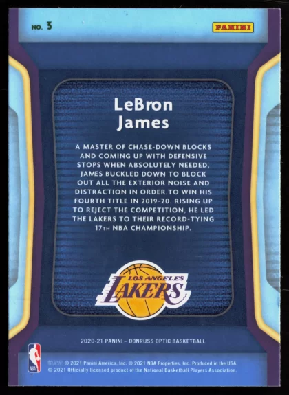 2020 2020-21 Donruss Optic LeBron James Basketball card — Back thumbnail