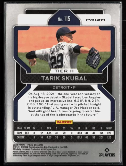 2022 2022 Panini Prizm Tarik Skubal Baseball card — Back thumbnail
