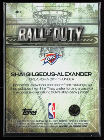 2025 2025-26 Topps Chrome Shai Gilgeous-Alexander Basketball card — Back thumbnail