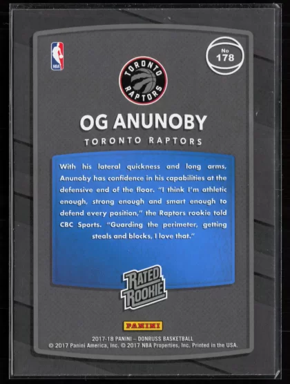 2017 2017-18 Donruss OG Anunoby Basketball card — Back thumbnail