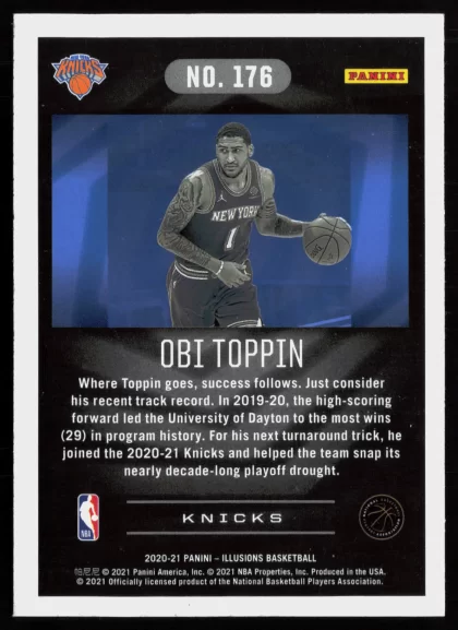2020 2020-21 Panini Illusions Obi Toppin Basketball card — Back thumbnail