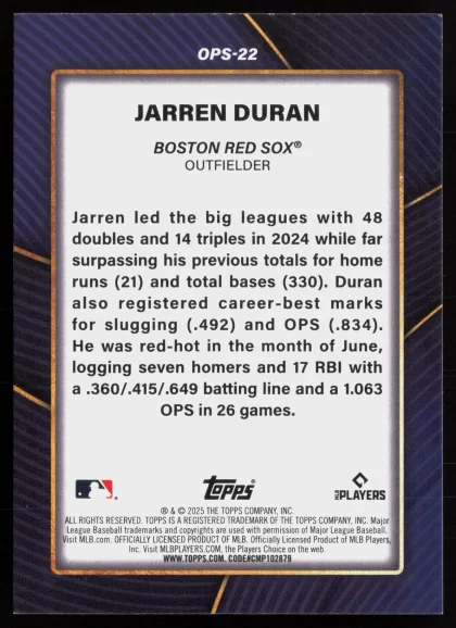 2025 2025 Topps Jarren Duran Baseball card — Back thumbnail
