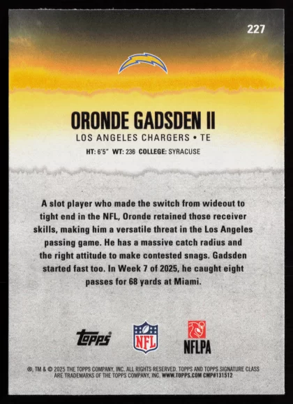 2025 2025 Topps Signature Class Oronde Gadsden II Football card — Back thumbnail