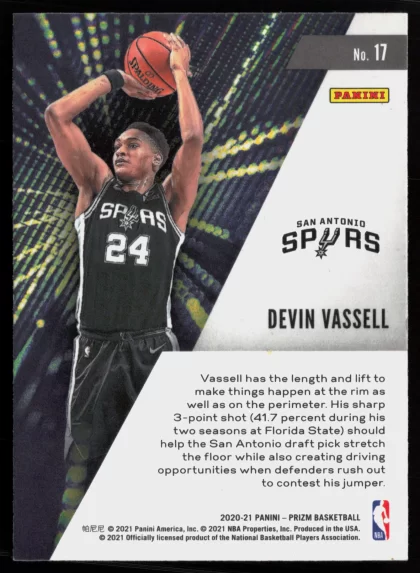 2020 2020-21 Panini Prizm Devin Vassell Basketball card — Back thumbnail