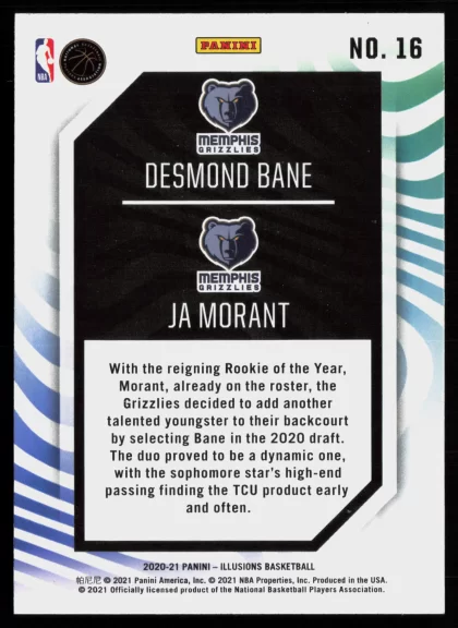 2020 2020-21 Panini Illusions Ja Morant / Desmond Bane Basketball card — Back thumbnail