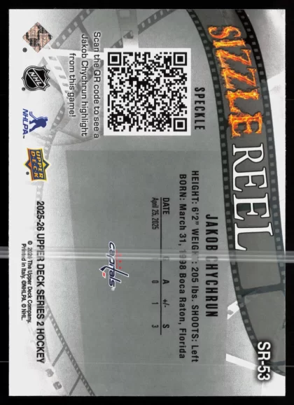 2025 2025-26 Upper Deck Jakob Chychrun Hockey card — Back thumbnail
