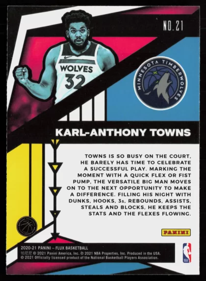 2020 2020-21 Panini Flux Karl-Anthony Towns Basketball card — Back thumbnail