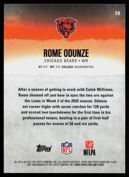 2025 2025 Topps Signature Class Rome Odunze Football card — Back thumbnail