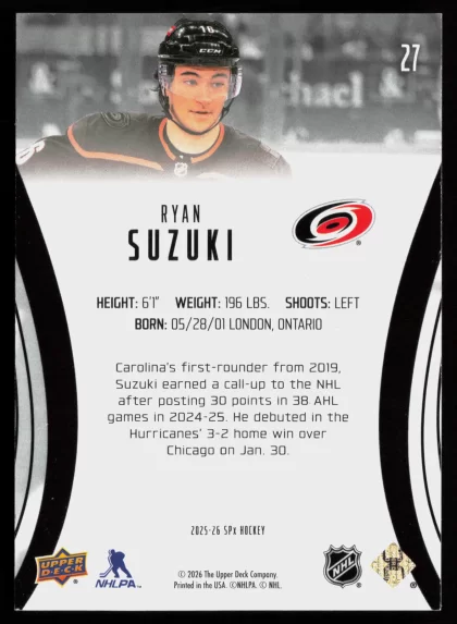 2025 2025-26 SPx Ryan Suzuki Hockey card — Back thumbnail