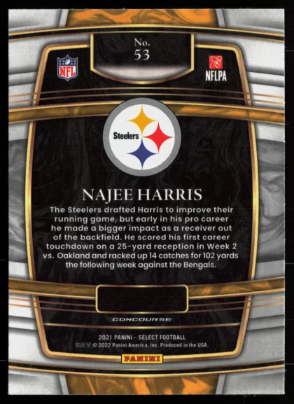 2021 2021 Panini Select Najee Harris Football card — Back thumbnail