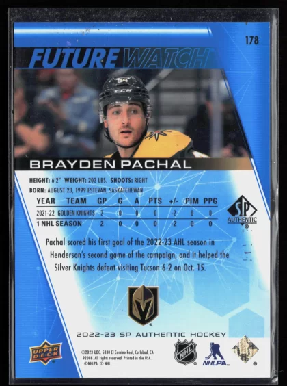 2022 2022-23 SP Authentic Brayden Pachal Hockey card — Back thumbnail