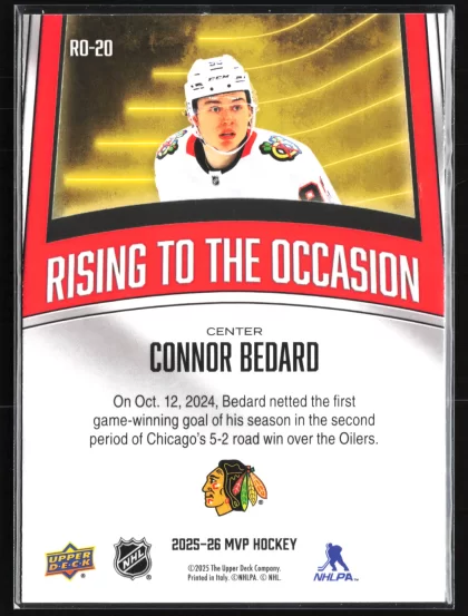 2025 2025-26 Upper Deck MVP Connor Bedard Hockey card — Back thumbnail