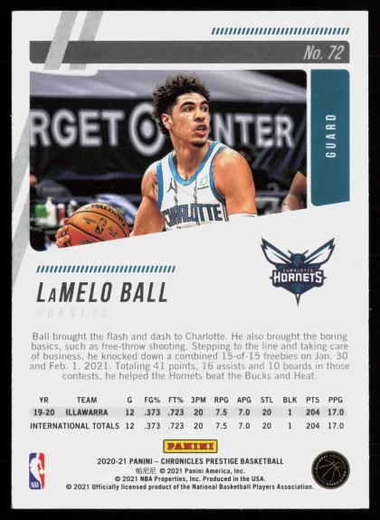2020 2020-21 Panini Chronicles LaMelo Ball Basketball card — Back thumbnail