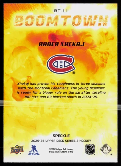 2025 2025-26 Upper Deck Arber Xhekaj Hockey card — Back thumbnail