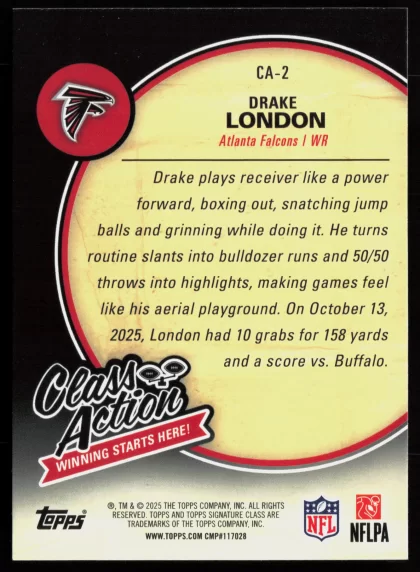 2025 2025 Topps Signature Class Drake London Football card — Back thumbnail