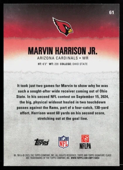 2025 2025 Topps Signature Class Marvin Harrison Jr. Football card — Back thumbnail