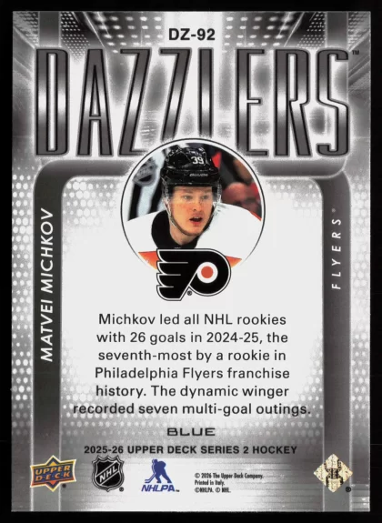2025 2025-26 Upper Deck Matvei Michkov Hockey card — Back thumbnail