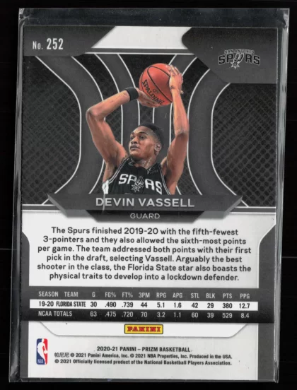 2020 2020-21 Panini Prizm Devin Vassell Basketball card — Back thumbnail