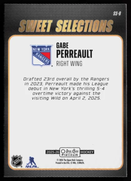 2025 2025-26 O-Pee-Chee Platinum Gabe Perreault Hockey card — Back thumbnail