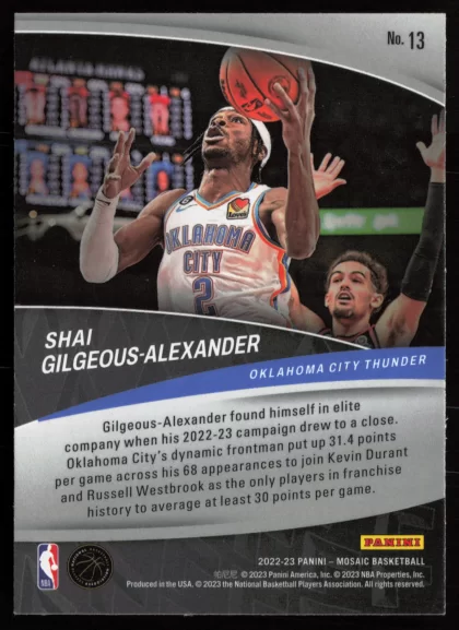 2022 2022-23 Panini Mosaic Shai Gilgeous-Alexander Basketball card — Back thumbnail