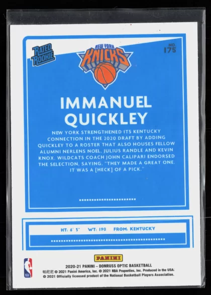 2020 2020-21 Donruss Optic Immanuel Quickley Basketball card — Back thumbnail