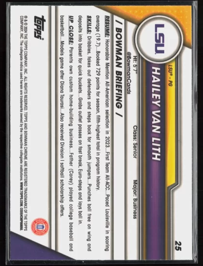 2023 2023-24 Bowman University Chrome Hailey van Lith Basketball card — Back thumbnail